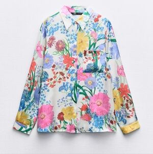 Zara Floral Multicolor Satin Blouse